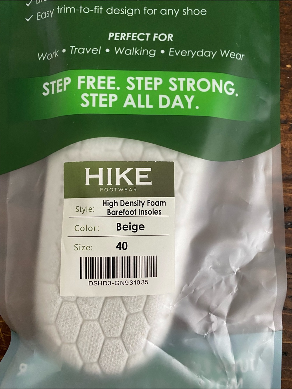 New Hike Footwear High Density Foam Barefoot Insoles 40 Beige - Picture 3 of 3